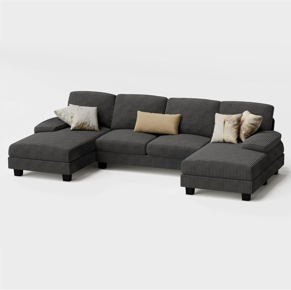 Furmax Sectional Couches for Living Room U-Shaped Sofa Couch Linen Fabric 4 Seat Sofa Set