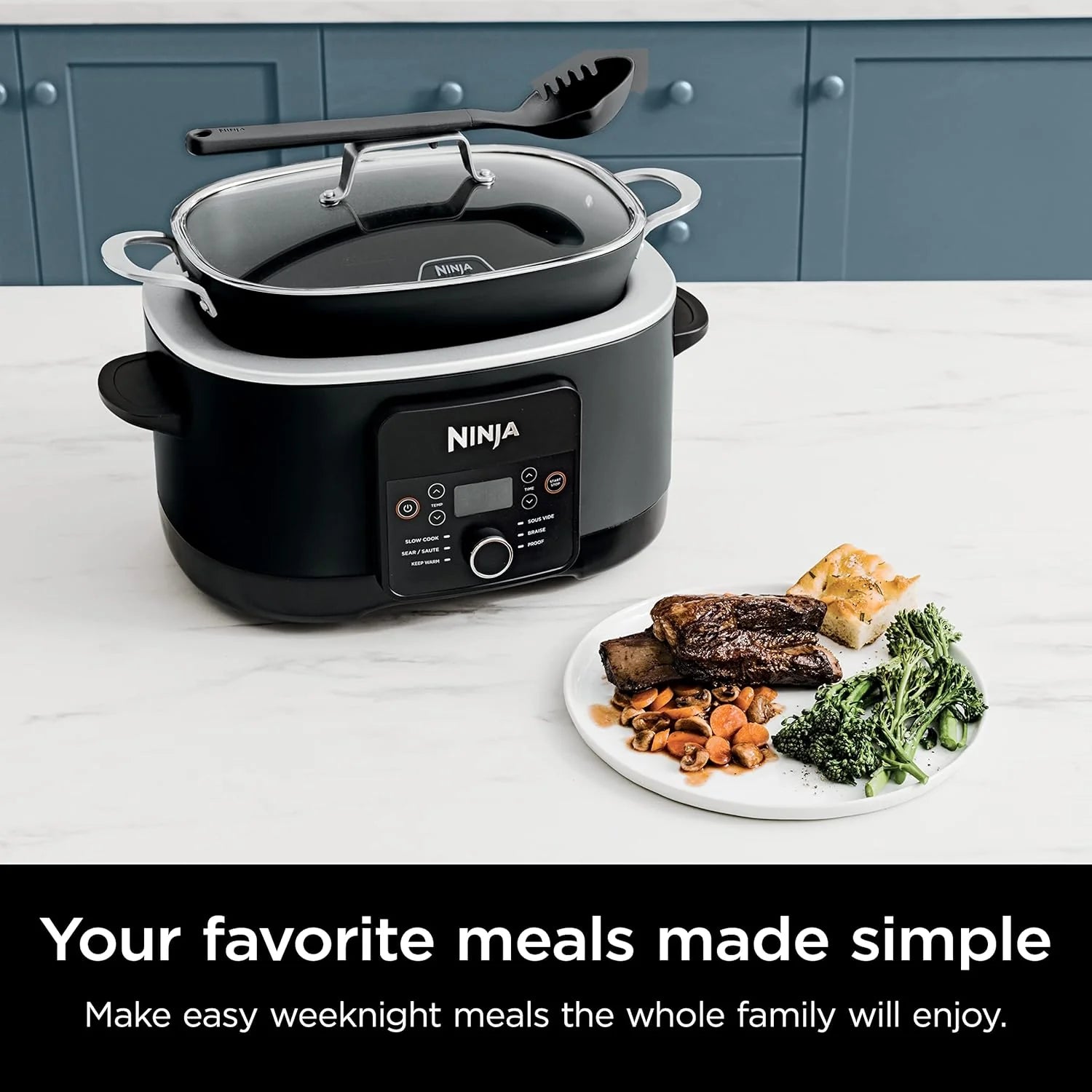 Ninja Slow Cookers 8.5-Quart Multi-Cooker with Dutch oven, steamer, glass lid with integrated spoon, nonstick and oven-safe pot