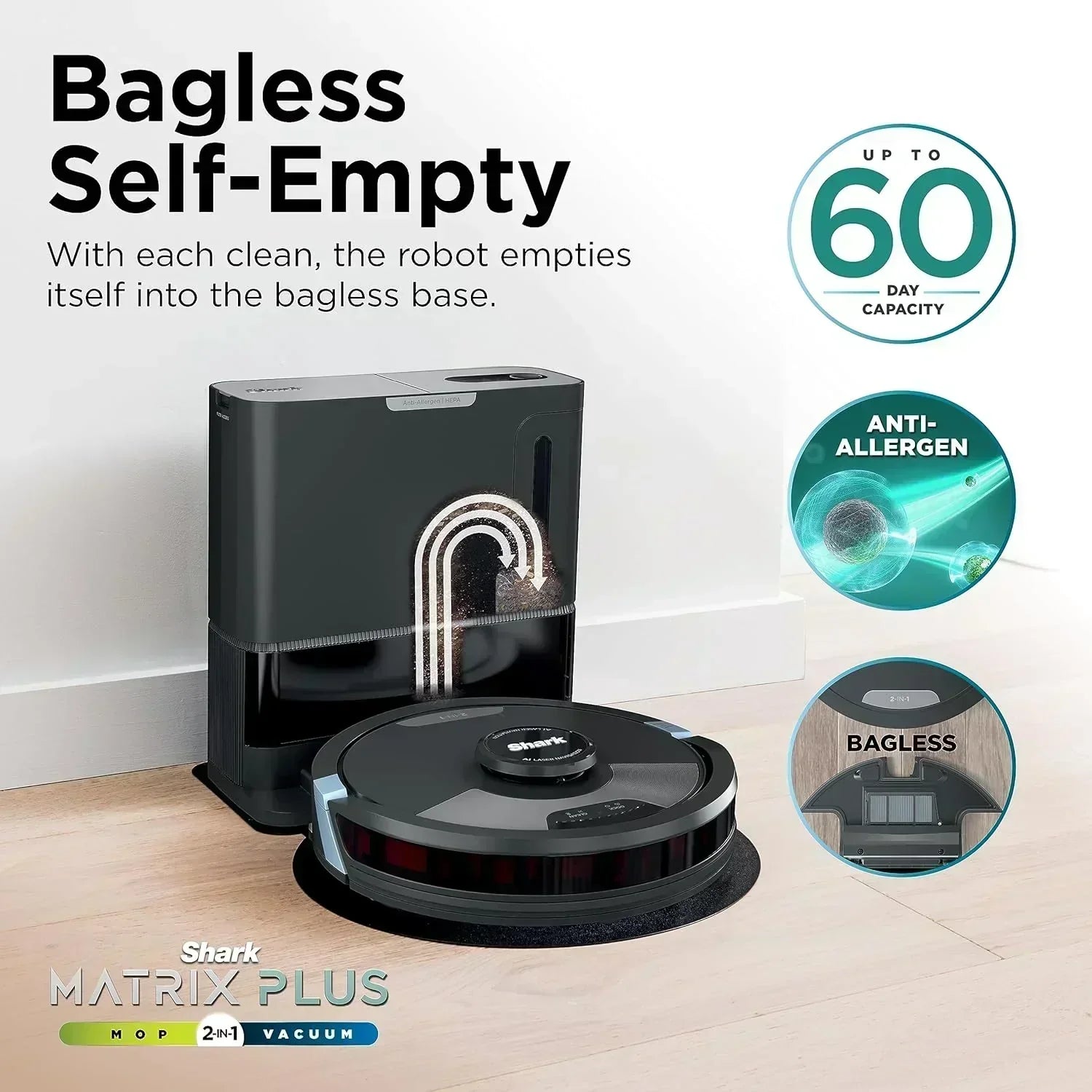 AI Robot Vacuum with XL HEPA Self-Empty Base Bagless 60-Day Capacity LIDAR Navigation