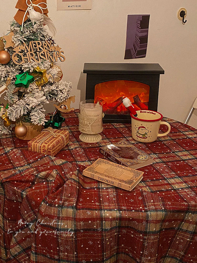 Britische Vintage-Weihnachtstischdecke mit rotem Karomuster, wasserfester Bezug f��r Feiertags-Couchtische