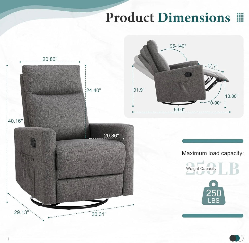 DUMOS Recliner Chair for Adults, Massage Reclining Chair for Living Room, Adjustable Home Theater Seating Single Sofa with Padded Seat Backrest and Footrest, Linen, Grey