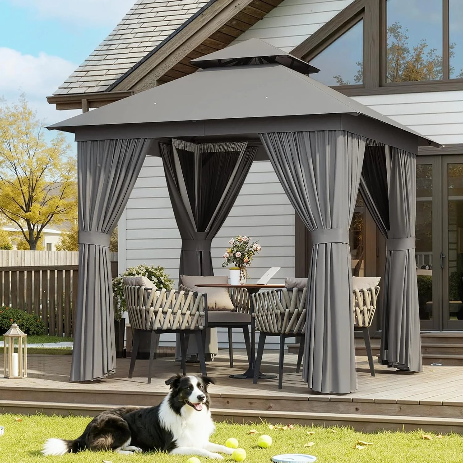 Aoxun Outdoor Gazebo for Patio 10x12, Metal Frame Canopy with Double Roofs