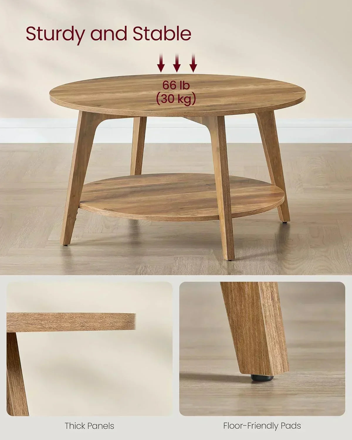 VASAGLE Round Coffee Table 2 Tier Coffee Table with Storage for Living Room 31.5 x 17.7 Inches