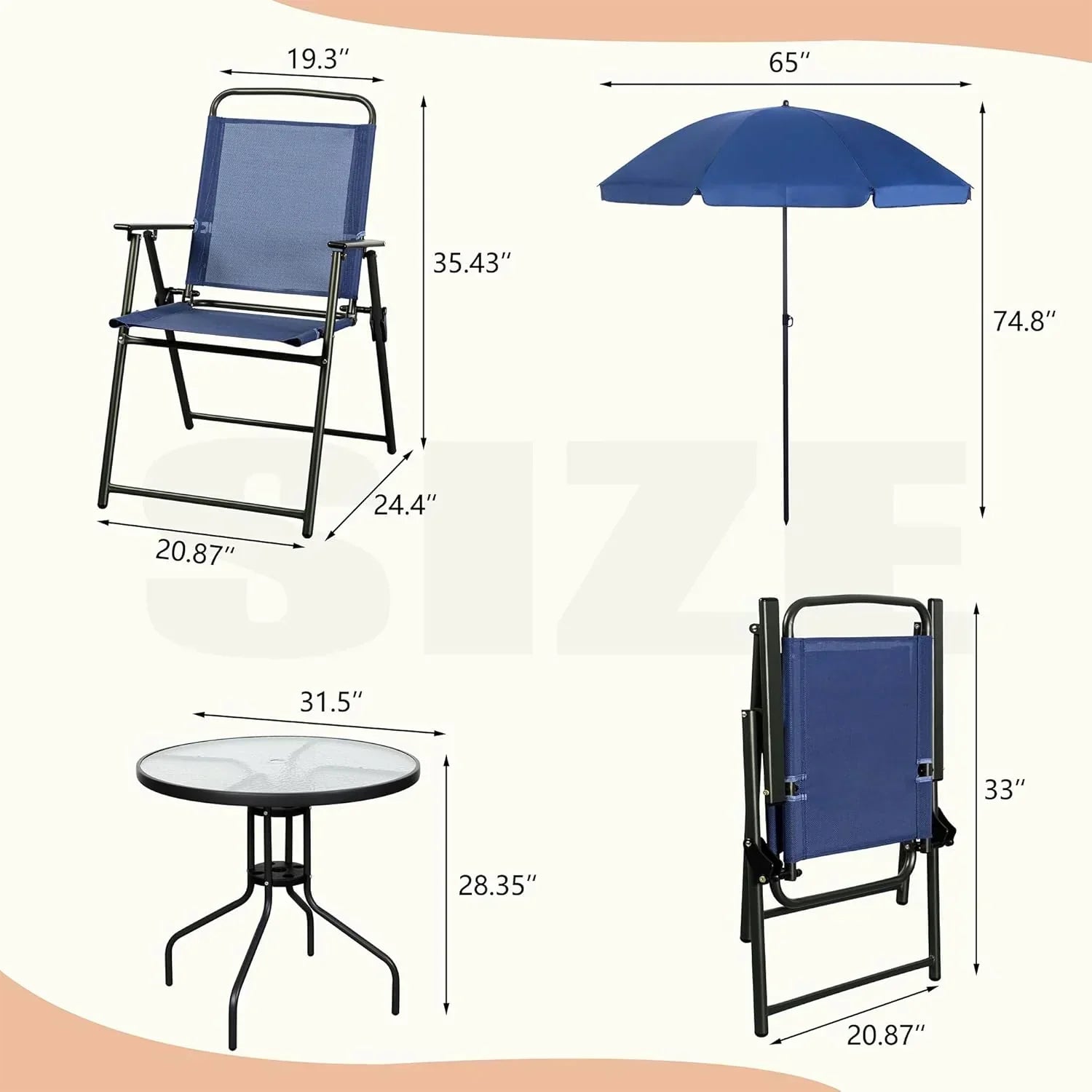Vongrasig 6 Piece Folding Patio Dining Set Small Metal Outdoor Garden Patio Table and Chair Set