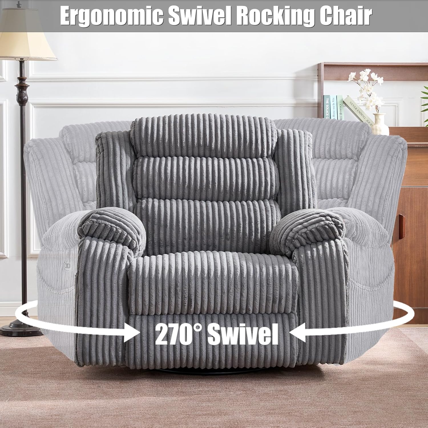 Electric rotary rocker lounge chair for adults with massage and calories USB charging ports