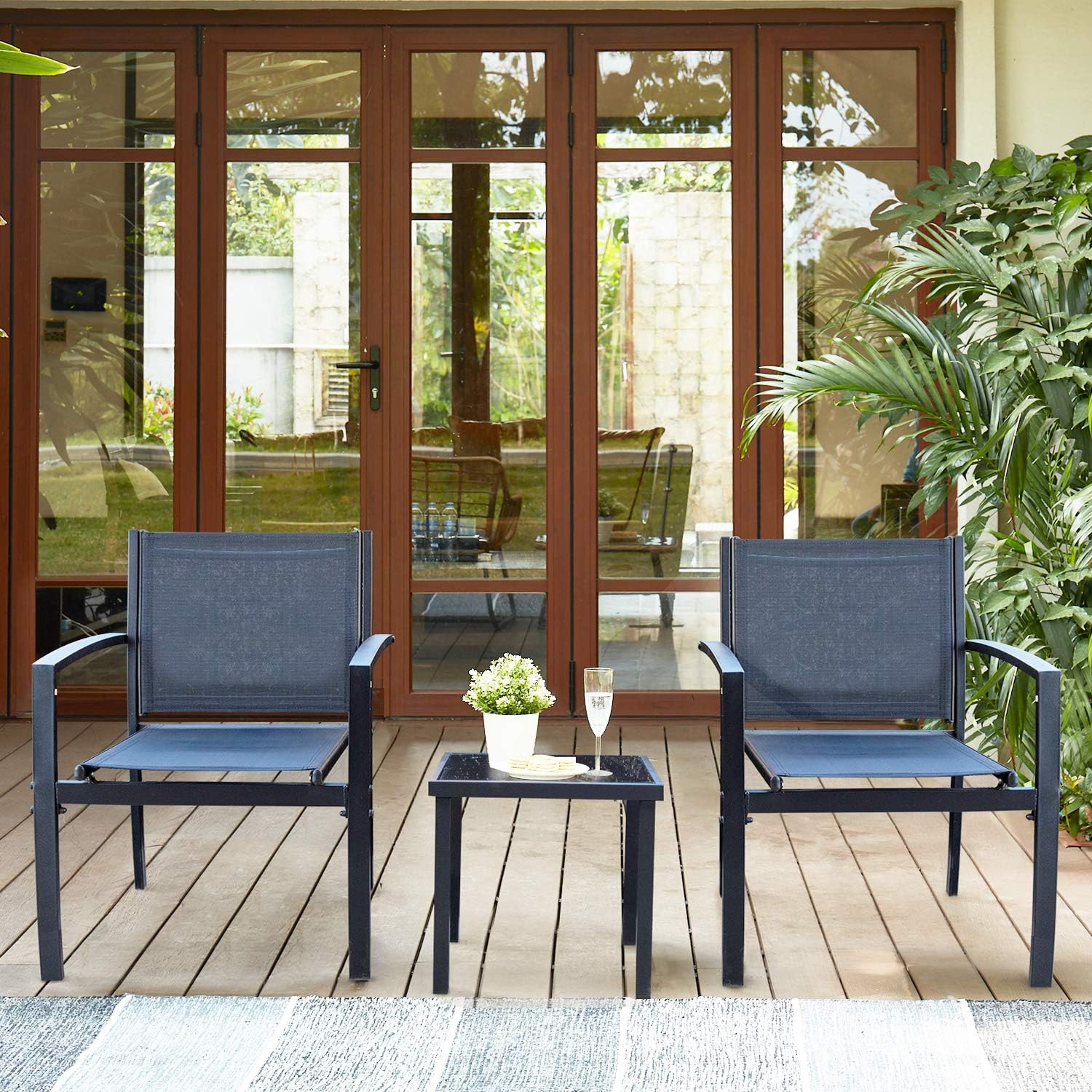 Homall Patio Dining Set 7 Pieces Outdoor Furniture with Large Table and 6 Textilene Chairs
