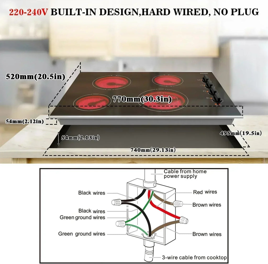 Karinear 30 Inch Electric Cooktop 4 Burners Built-in Ceramic Cooktop Radiant Electric Stove Top