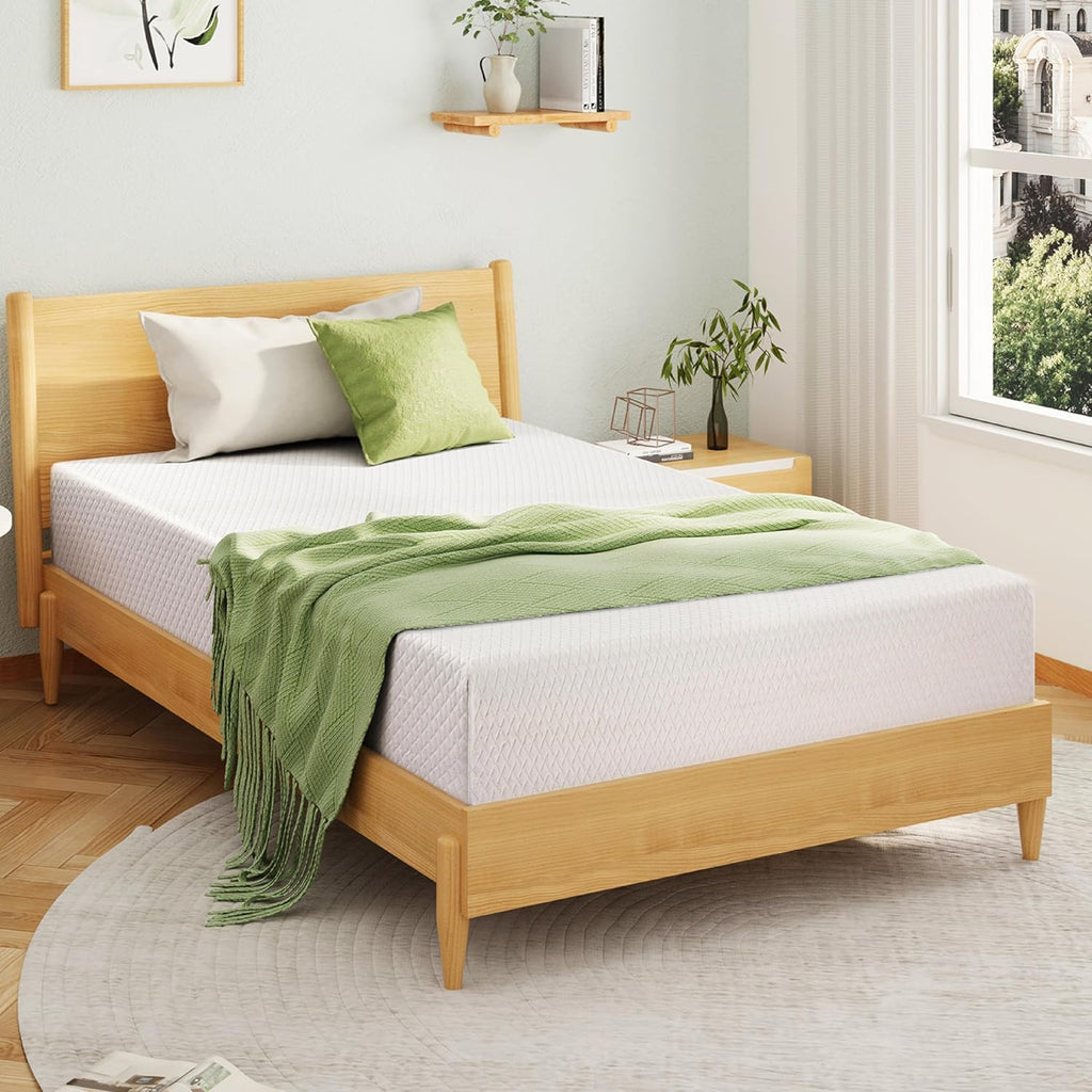 EGOHOME 8 Inch Twin Mattress, Memory Foam Mattress with Cooling Green Tea Gel, Relieve Pressure with Medium Firm Support, CertiPUR-US Certified, 75''L x 38''W, White