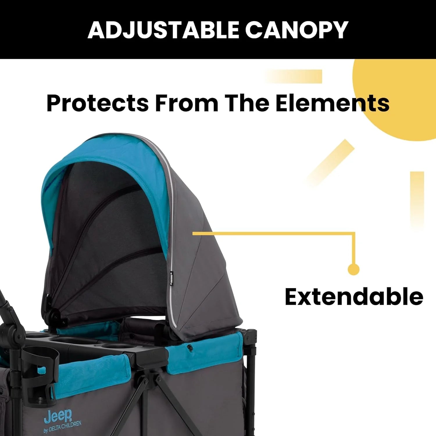 Jeep Sport All-Terrain Stroller Wagon by Delta Children - Includes Canopy, Parent Organizer, Adjustable Handlebar, Snack Tray & Cup Holders, Grey/Olive Green