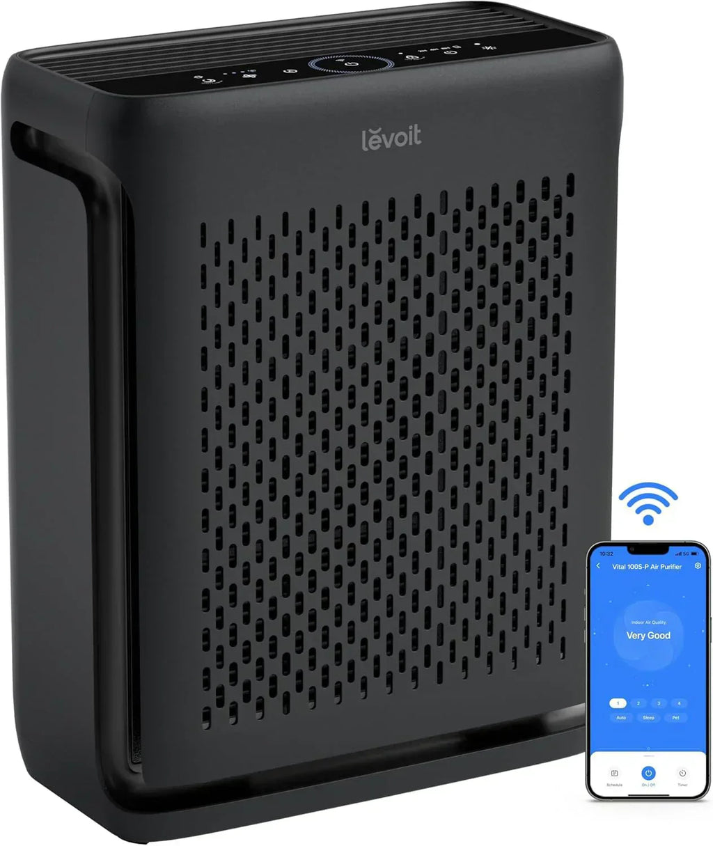 Large-room air purifier for home use with air quality monitor washable pre-filter