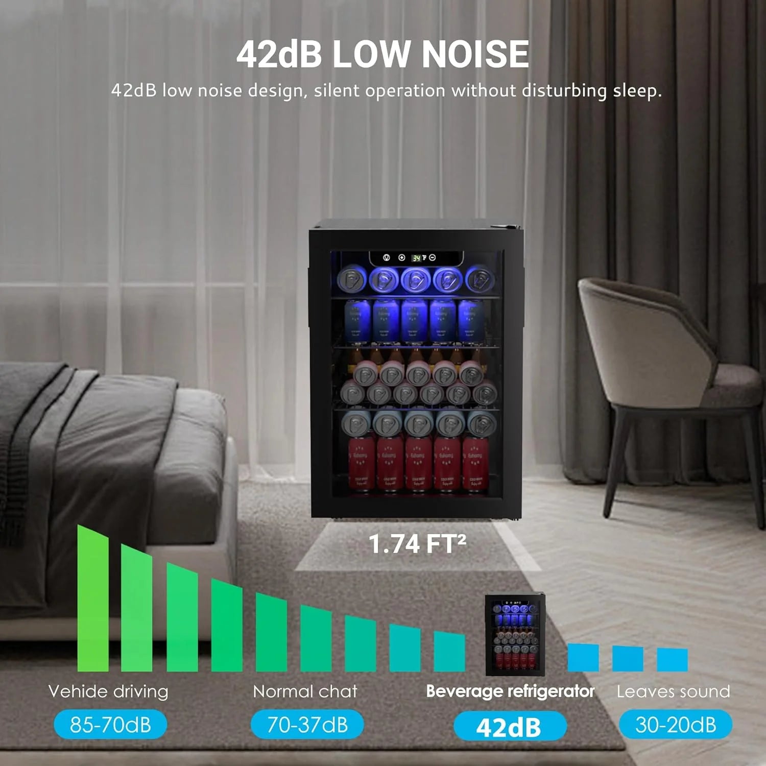 EUHOMY Beverage Refrigerator Cooler, 130 Can Mini Fridge with Glass Door for Soda Beer or Wine, Beverage Cooler for Home, Office, Bar with Adjustable Removable Shelves, Silver