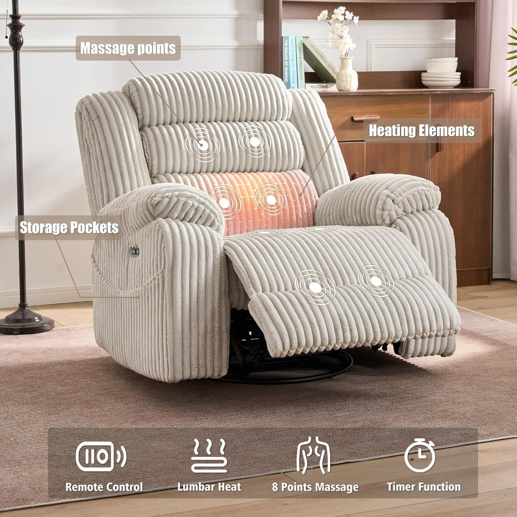 Electric rotary rocker lounge chair for adults with massage and calories USB charging ports