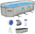 Power Steel Swim Vista Series II 14' x 8' 2 x 39.5 Above Ground Outdoor Swimming Pool Set with 530 GPH Filter Pump, Ladder, and Pool Cover