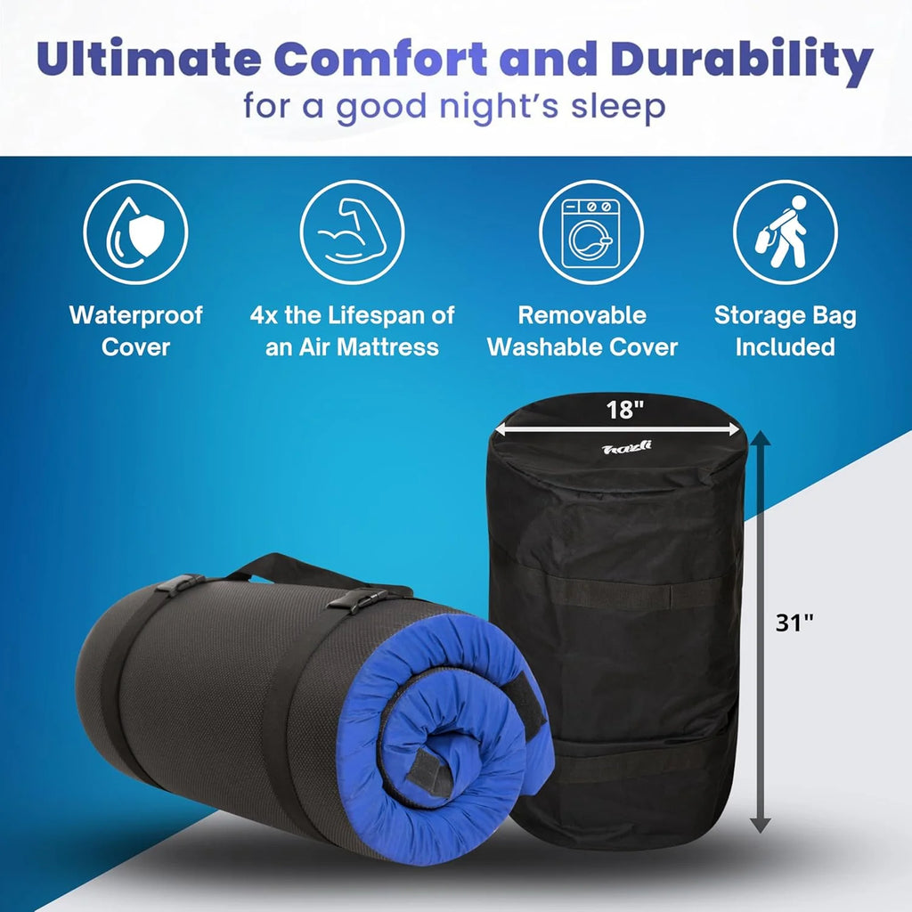 Matrix Comfort-Cell Memory Foam Camping Mattress Pad, Portable Foam Sleeping Pad for Camping, Roll up Sleeping Mat for Adults Floor Mattress Guest Floor Bed for Sleepover, Car, Tent SUV Cot Mattress