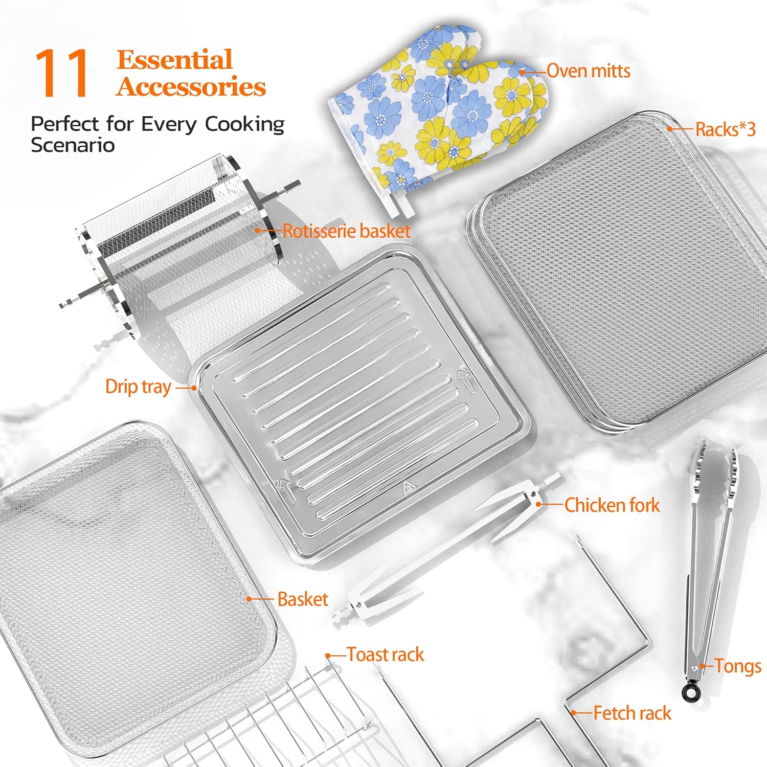 Large 20-quart air fryer 10-in-1 oven-air fryer combo Air fryer rotisserie rack 3 dehydrating racks