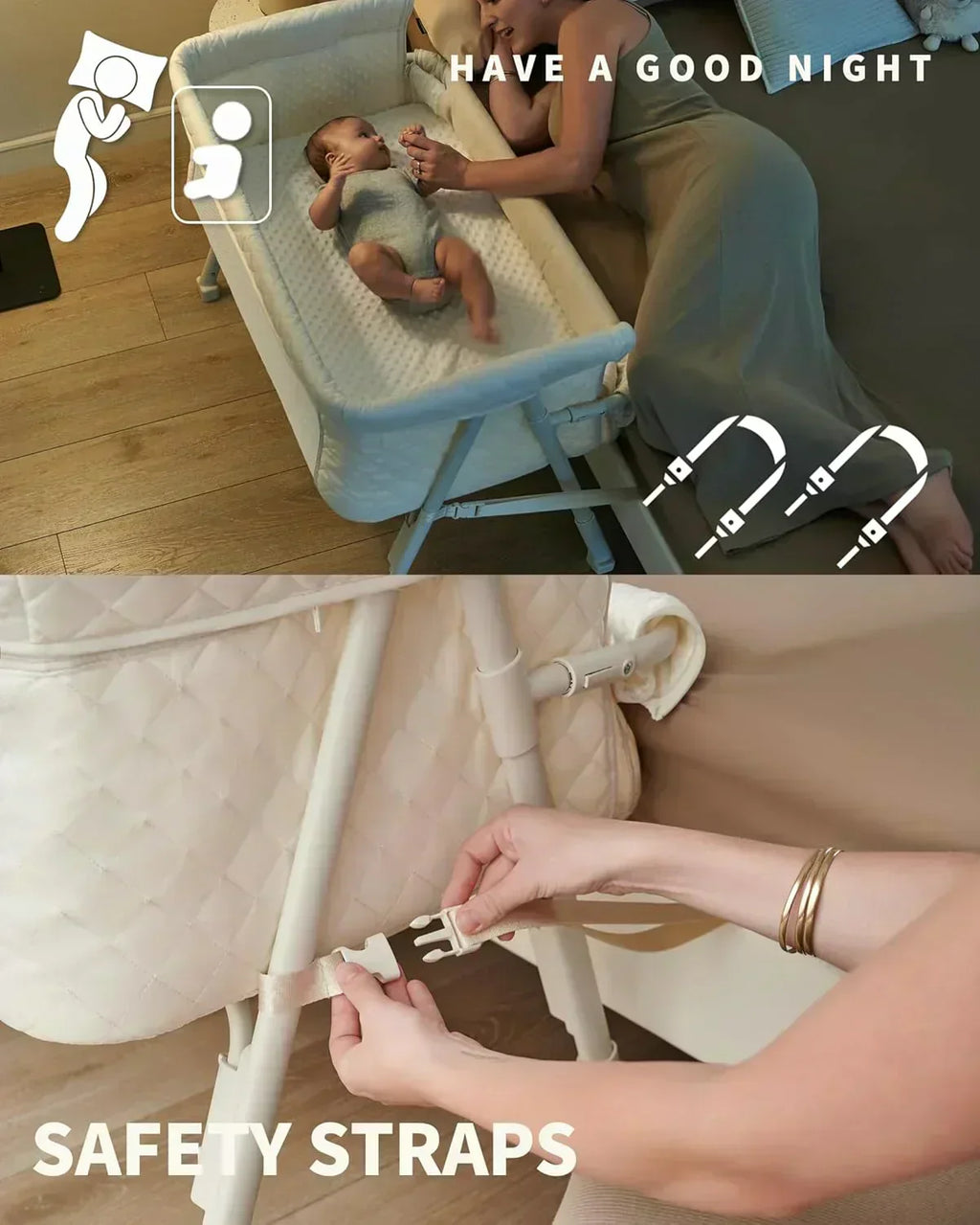 Bassinet Bedside Sleeper Baby Crib for Newborn Baby Bassinets Bedside Sleeper 4 Auto-Lock