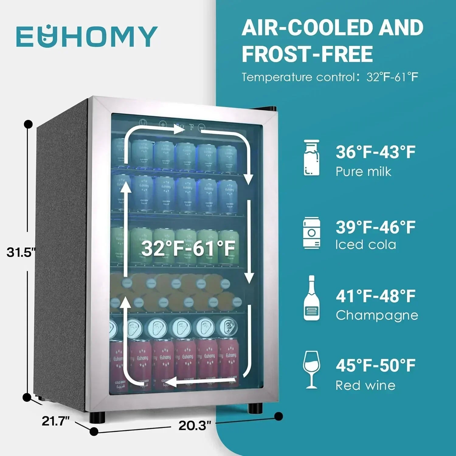 EUHOMY Beverage Refrigerator Cooler 130 Can Mini Fridge with Glass Door Beverage Cooler