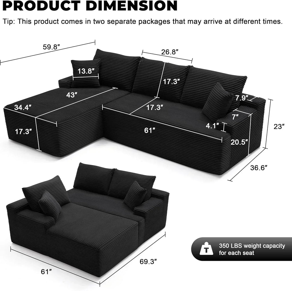 110-inch cloud sofa boneless sofa in the living room modular sofa with deep seats