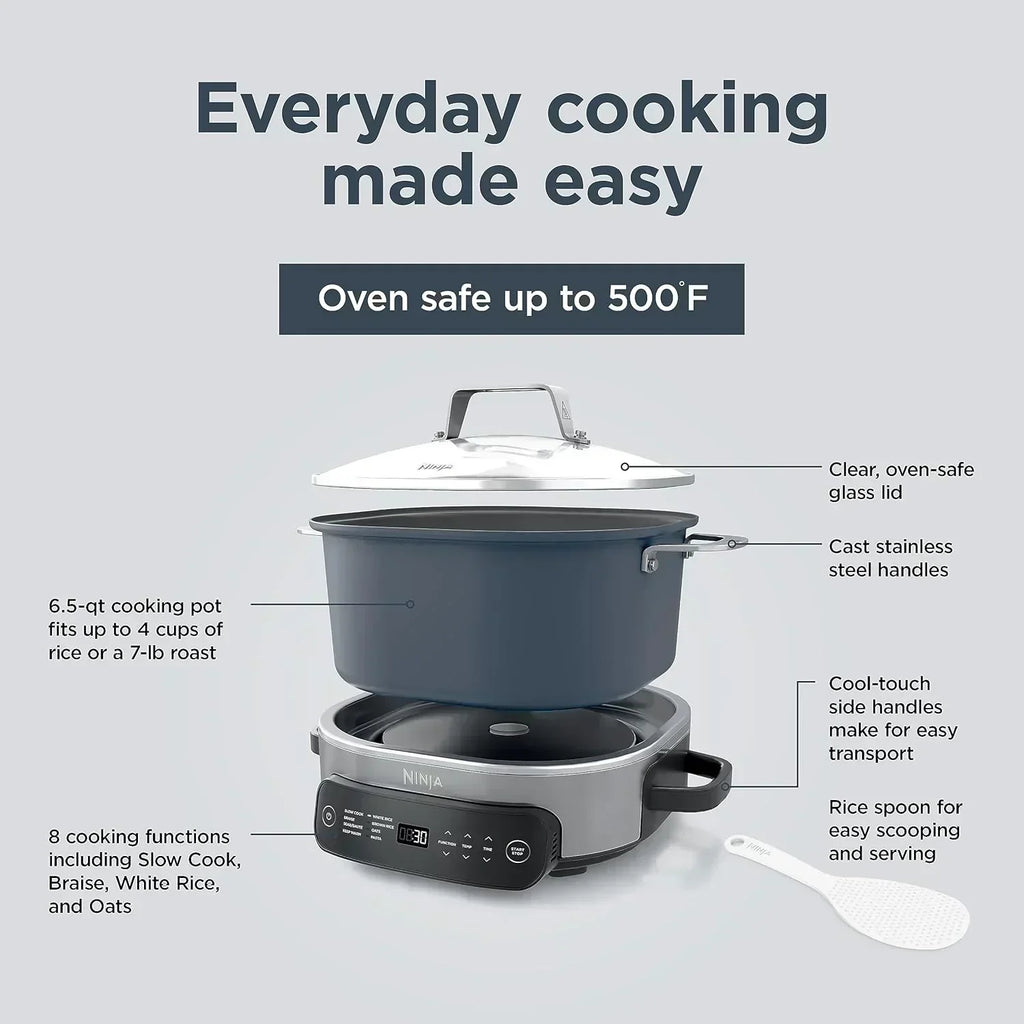 Ninja Slow Cooker 8.5 Quart Multi Cooker with Dutch oven steamer glass lid with integrated spoon