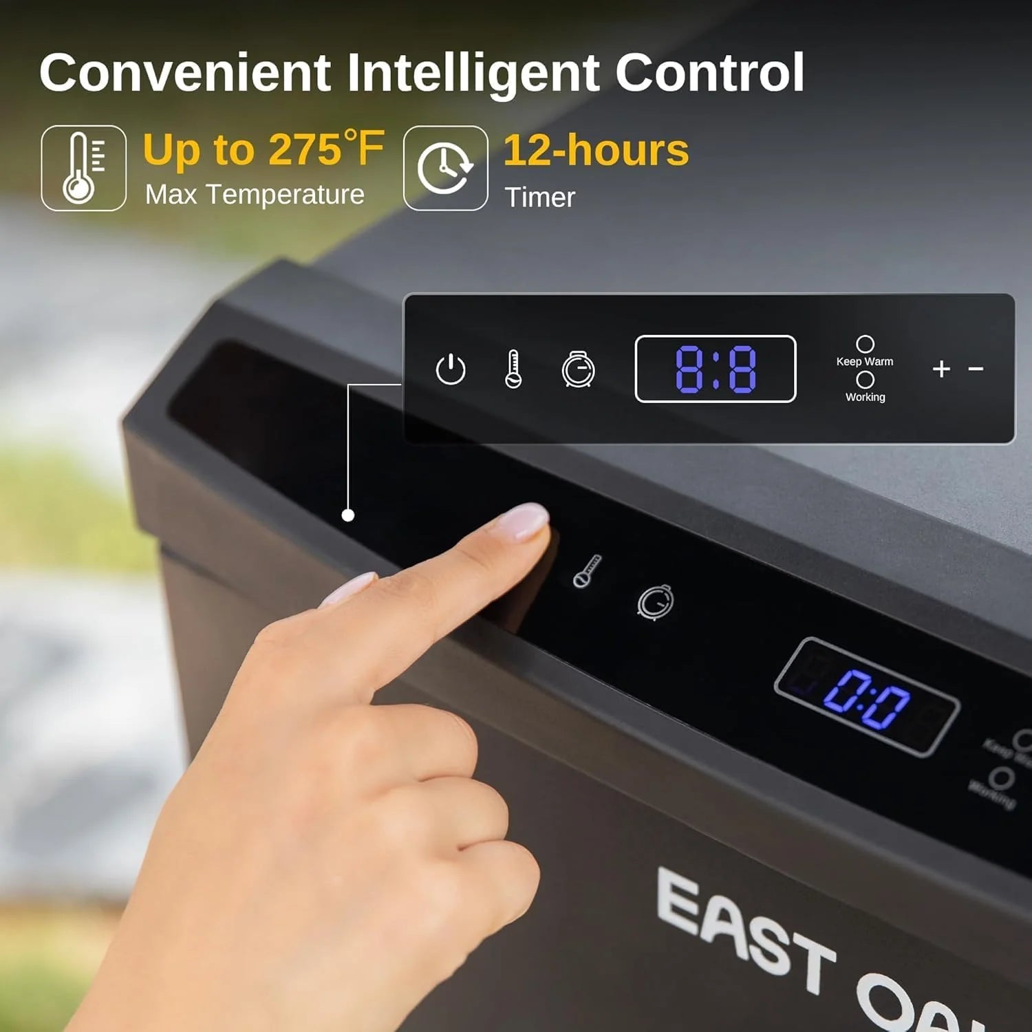 EAST OAK 30 Outdoor Electric Smoker | Built-in meat probe, smokes up to 6 times longer in a single load, side loader for uninterrupted smoking