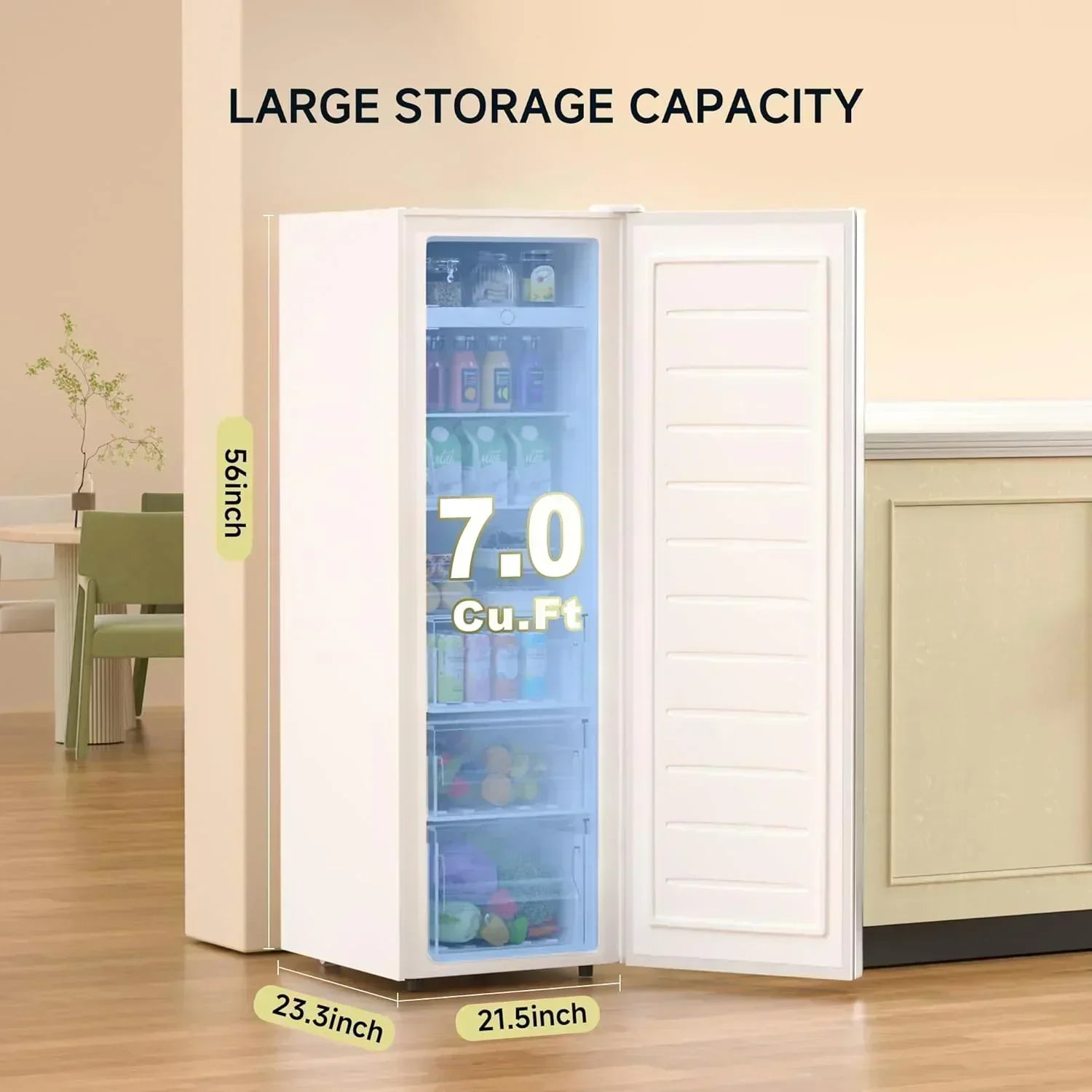 BANGSON Upright Freezer 7.0 Cu.ft Stand Up Freezer Convertible Upright Freezer/Refrigerator