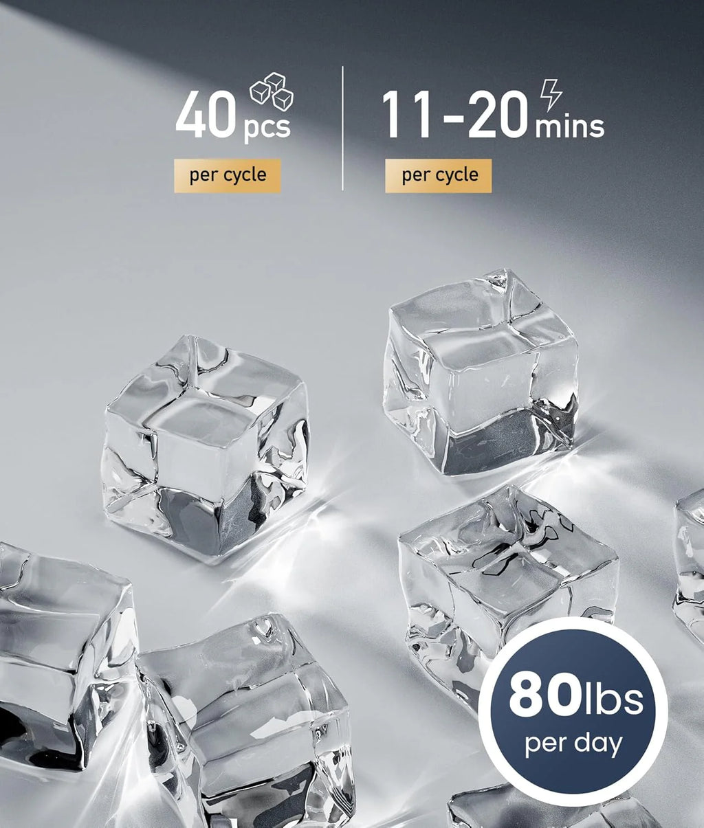 ecozy Portable Ice Maker Countertop, 9 Cubes Ready in 6 Mins, 26 lbs in 24 Hours, Self-Cleaning Machine