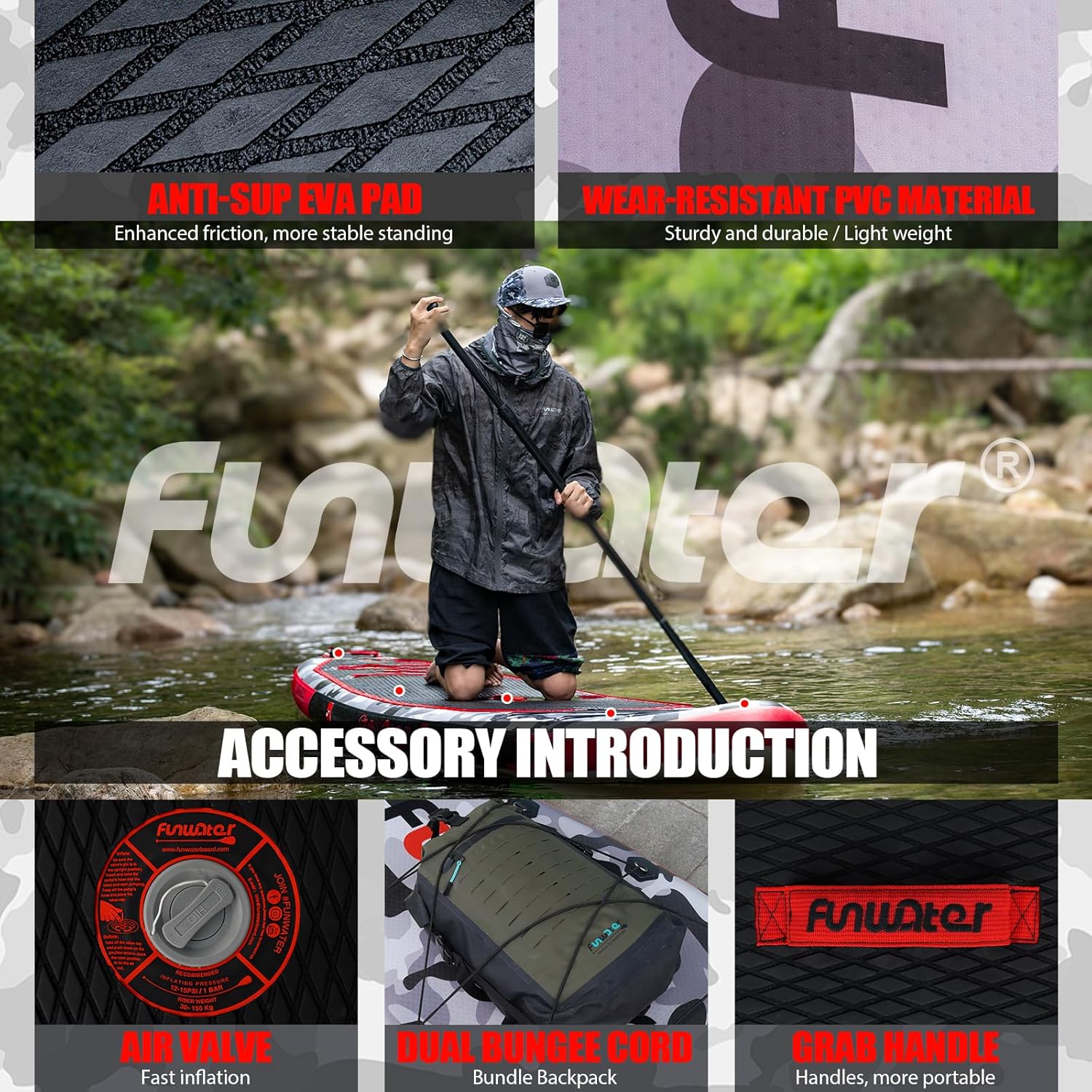 FunWater Inflatable Stand Up Paddle Board Premium SUP Paddle Accessories EVA Deck