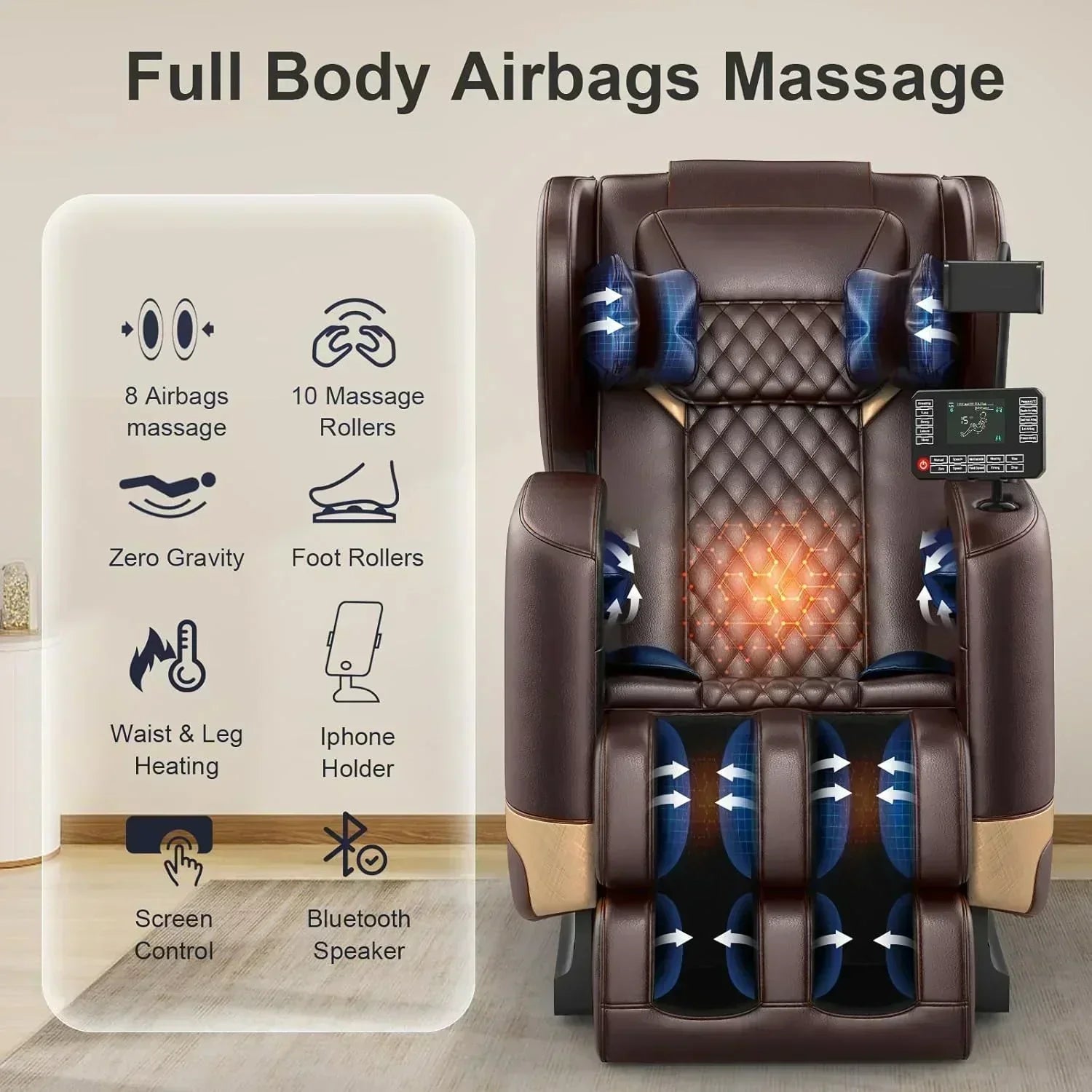 Full Body Massage Chair Zero Gravity Massage Chair with 10 Fixed Rollers Heating Foot Massage