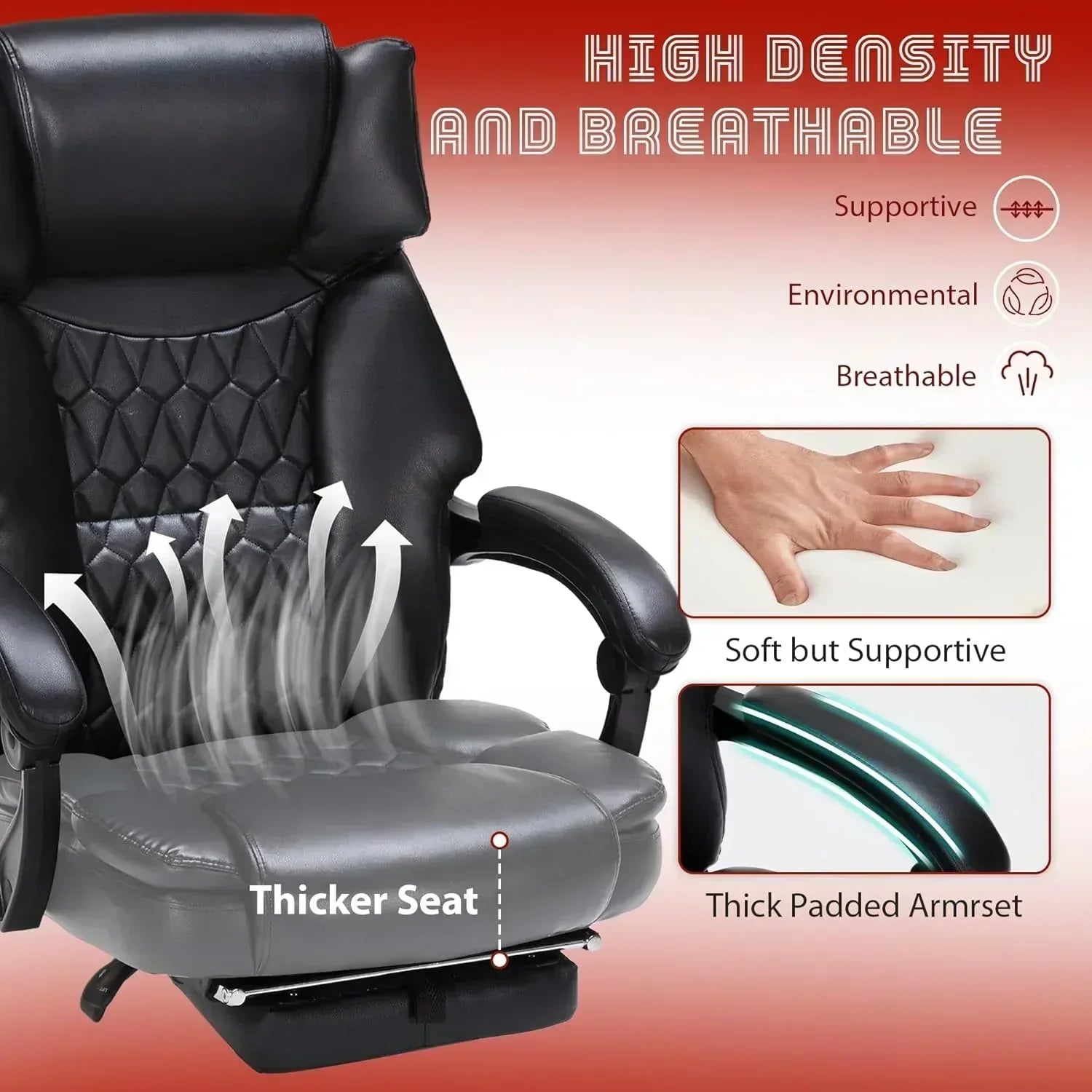 Massage Office Chair with Footrest 6 Point Vibration and Heating Home Office Desk Chair
