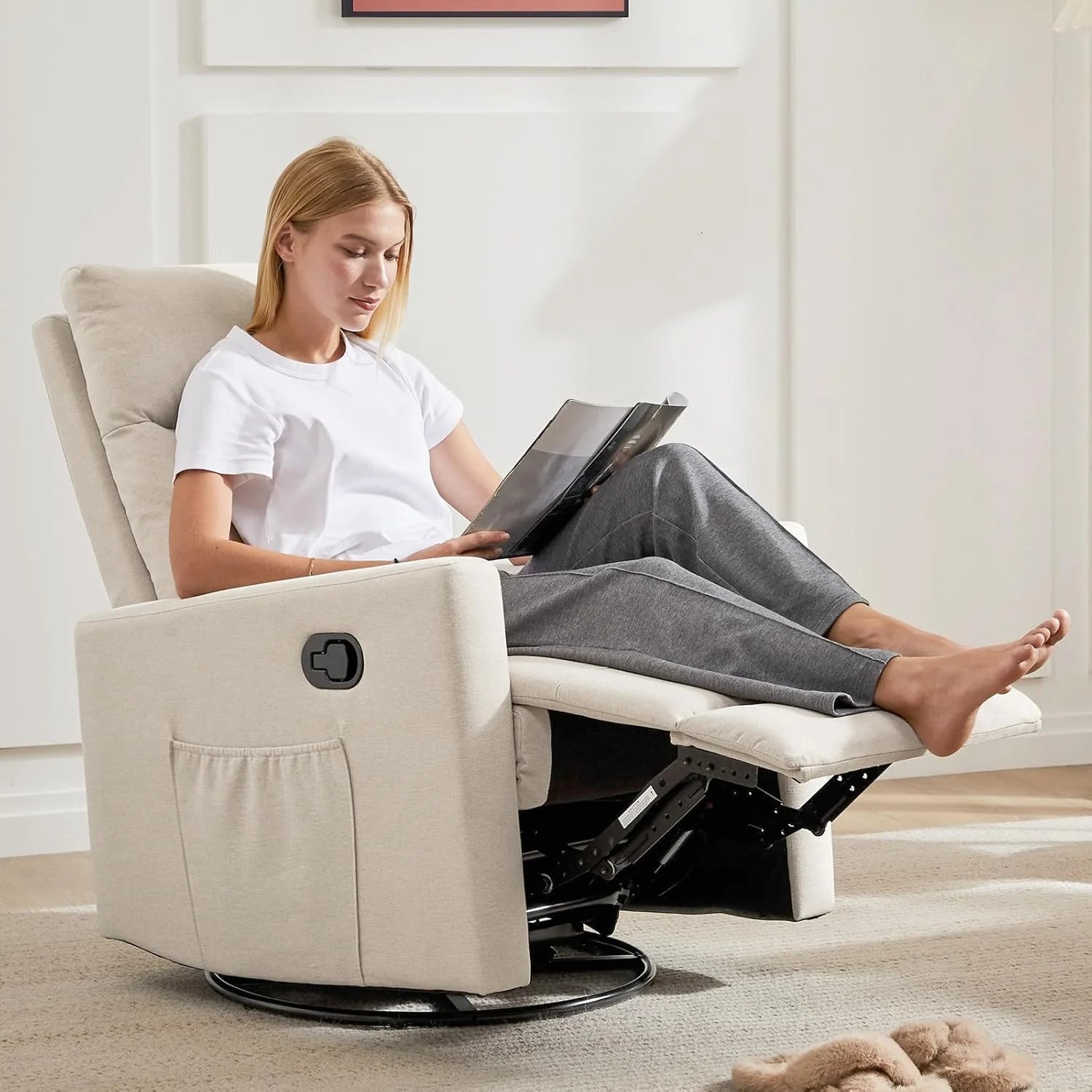 Sweetcrispy Massage Recliner Chair for Adults, Adjustable Home Theater Seating with Lumbar Support for Living Room, Modern Fabric Reclining, Light Grey
