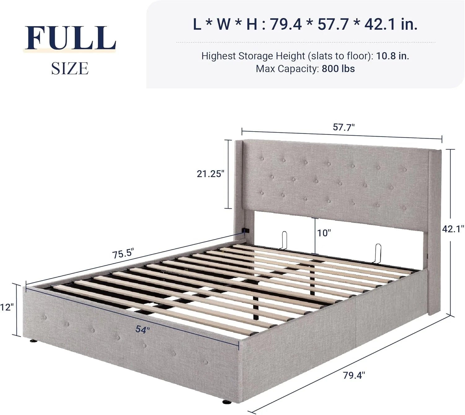 Allewie Queen Size Lift Up Storage Bed Modern Wingback Headboard Hydraulic Support