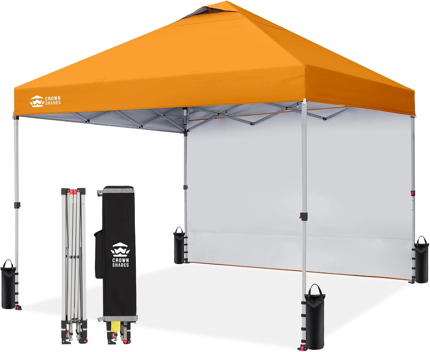 CROWN SHADES 10x10 Pop Up Canopy with 1 Side Wall - Beach Tent with One Push Setup - Outdoor Sun Shade for Events, Parties, Camping - Gazebo with STO-N-Go Cover Bag (White)