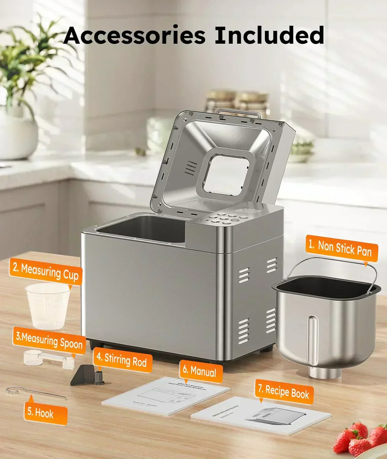 2LB Bread Maker OSIPOTO 17-in-1 Automatic Stainless Steel Bread Maker