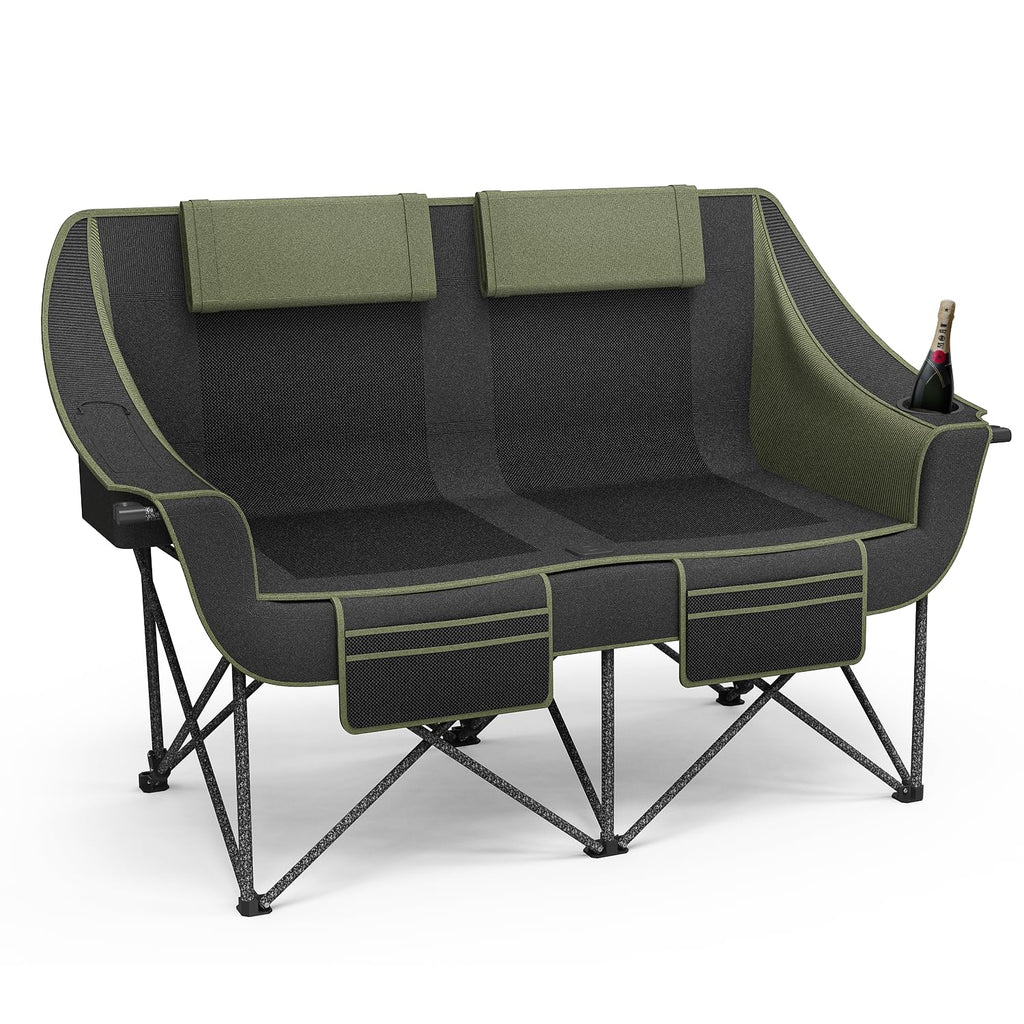 Oversized Heavy Duty Folding Camping Chair for Two Adults Loveseat with Cup Holders and Carry Bag 660 lbs