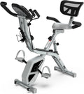 pooboo Folding Exercise Bike, Foldable Fitness Stationary Bike Machine, Upright Indoor Cycling Bike, Magnetic X-Bike with 8-Level Adjustable Resistance, Bottle Holder & Back Support Cushion for Home Gym Workout