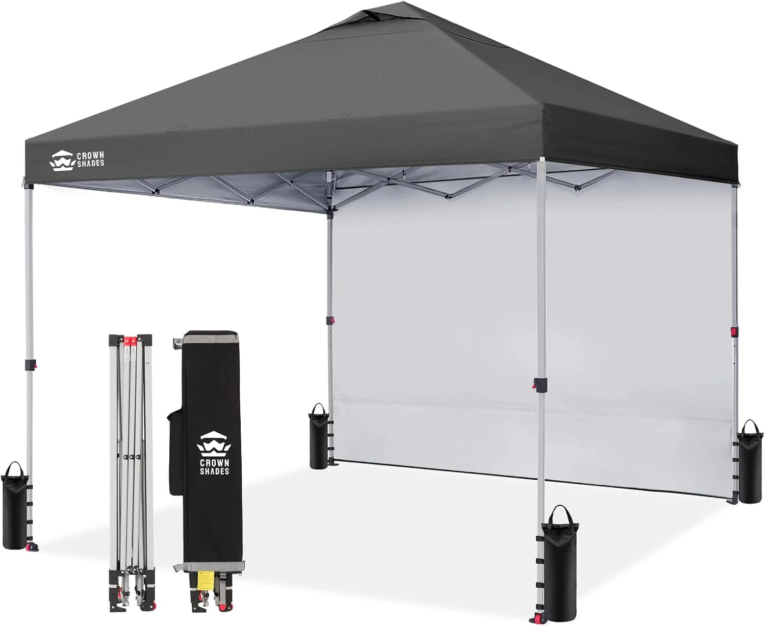CROWN SHADES 10x10 Pop Up Canopy with 1 Side Wall - Beach Tent with One Push Setup - Outdoor Sun Shade for Events, Parties, Camping - Gazebo with STO-N-Go Cover Bag (White)