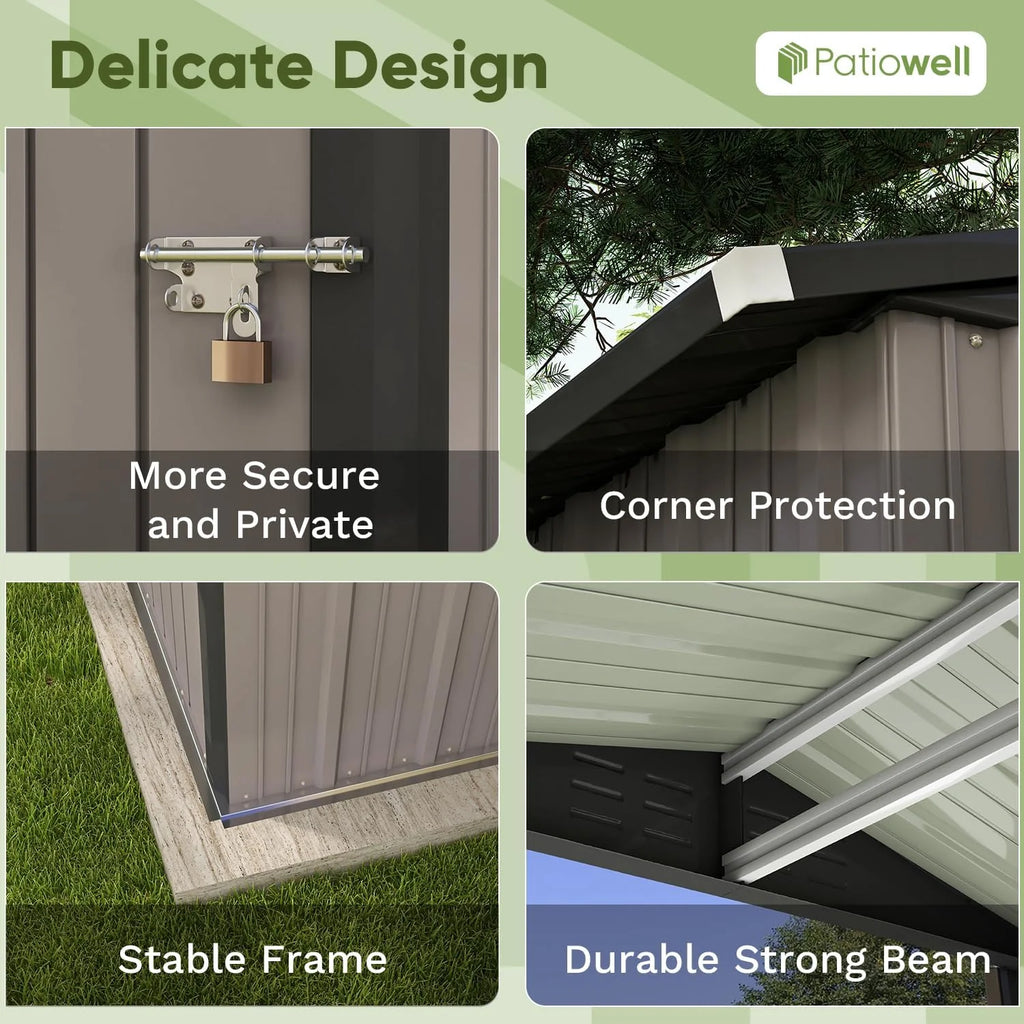 Patiowell 5x3 FT Outdoor Storage Shed Tool Shed with Sloping Roof and Lockable Door Metal Shed