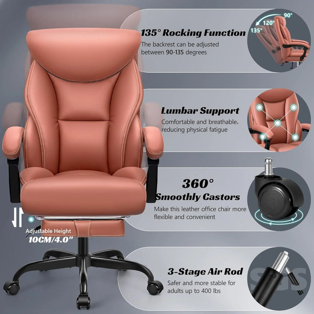 Office Chair Large High-Foot Computer Desk Chair, Breathable Leather Chair Lumbar Support Rotating Computer Chair