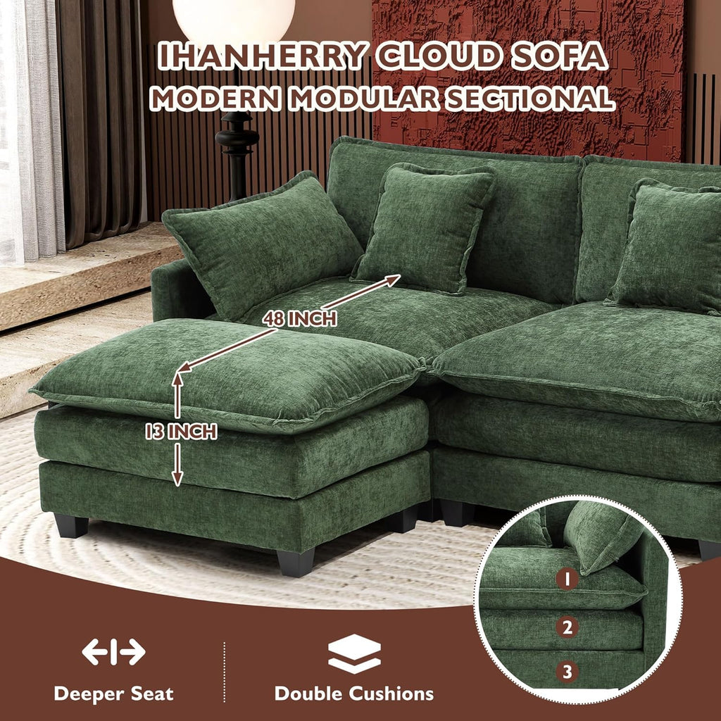 ihanherry 146-inch U-shaped modern sofa modular area cloud sofa