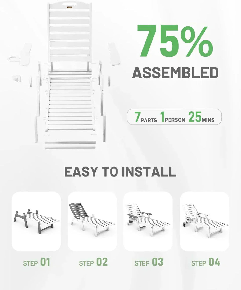 Lounge Chair Outdoor Chaise Lounge HDPE 6-Position Outdoor Chaise Lounge Patio Lounge Chair