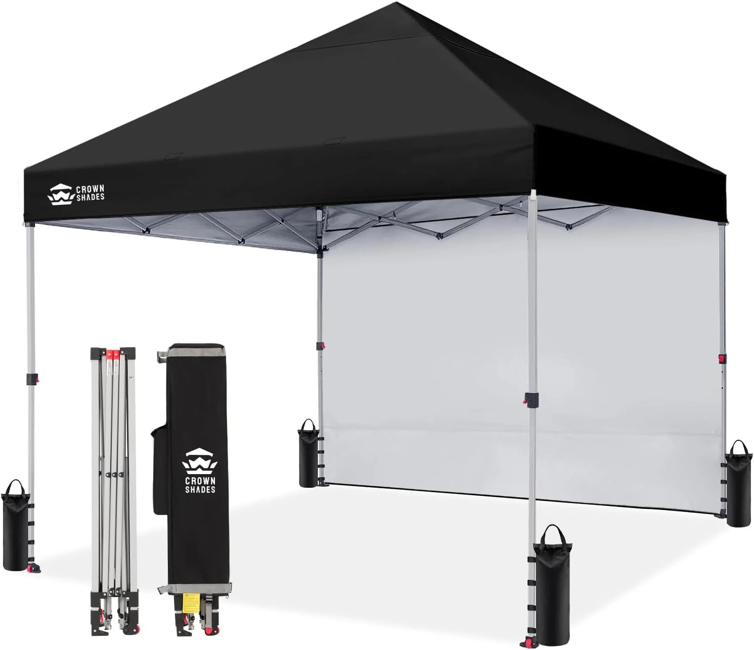 CROWN SHADES 10x10 Pop Up Canopy with 1 Side Wall - Beach Tent with One Push Setup - Outdoor Sun Shade for Events, Parties, Camping - Gazebo with STO-N-Go Cover Bag (White)