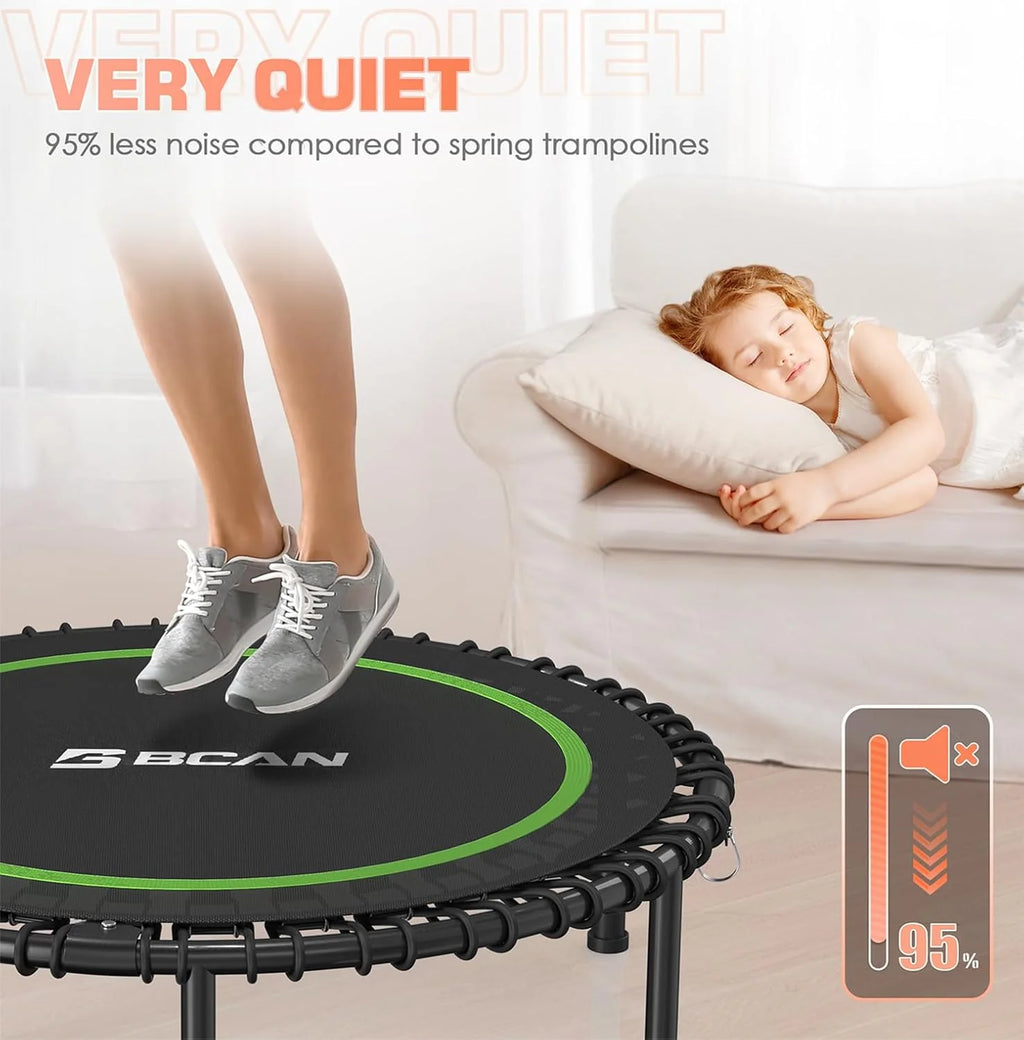 BCAN 450/550 LBS Foldable Mini Trampoline, 40/48 Fitness Trampoline with Bungees, U Shape Adjustable Foam Handle, Stable & Quiet Exercise Rebounder for Adults Indoor/Outdoor Workout