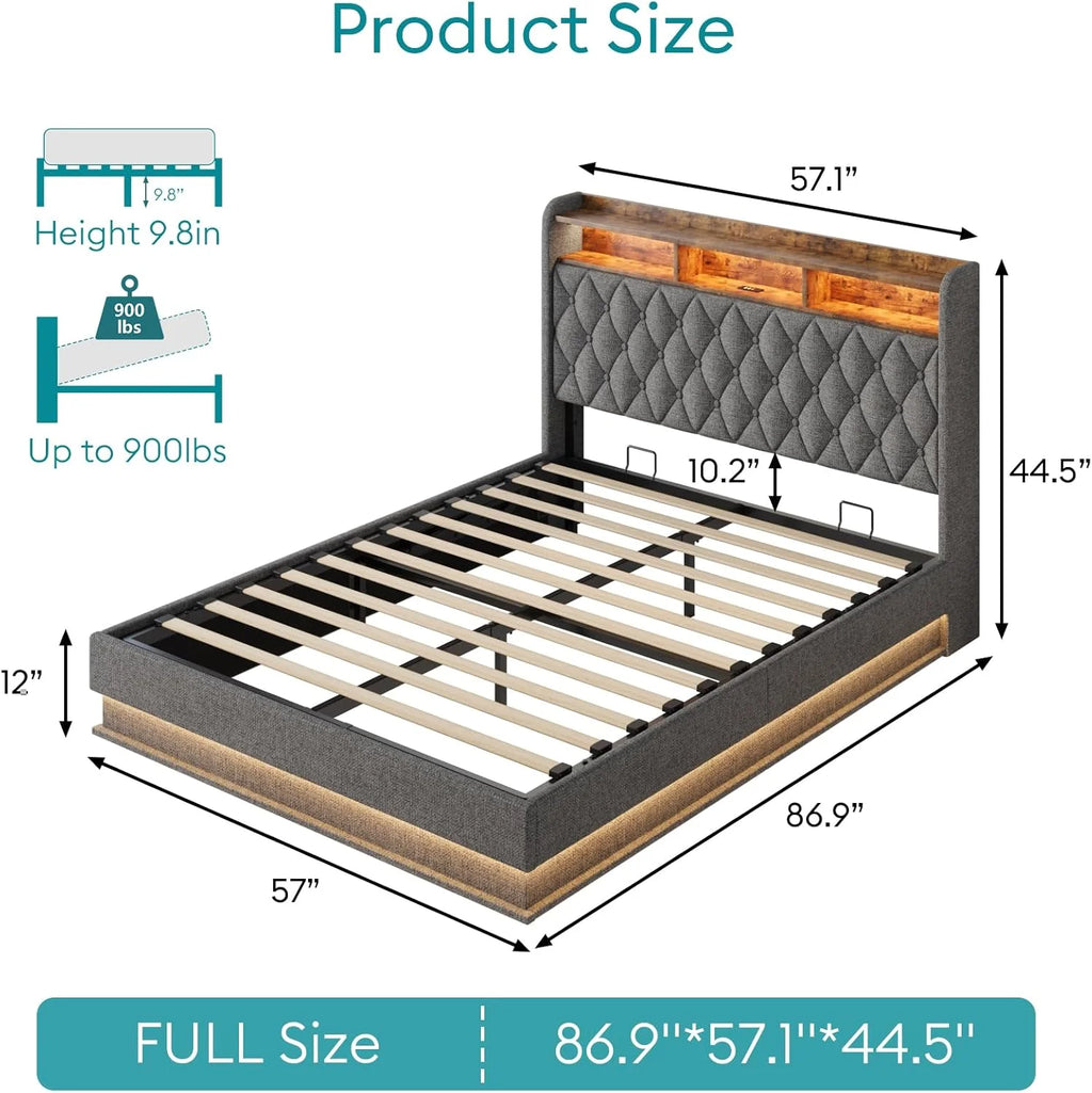 Queen Bed Frame Storage Lift Up Queen Size Bed Frame Headboard Upholstered Platform Bed