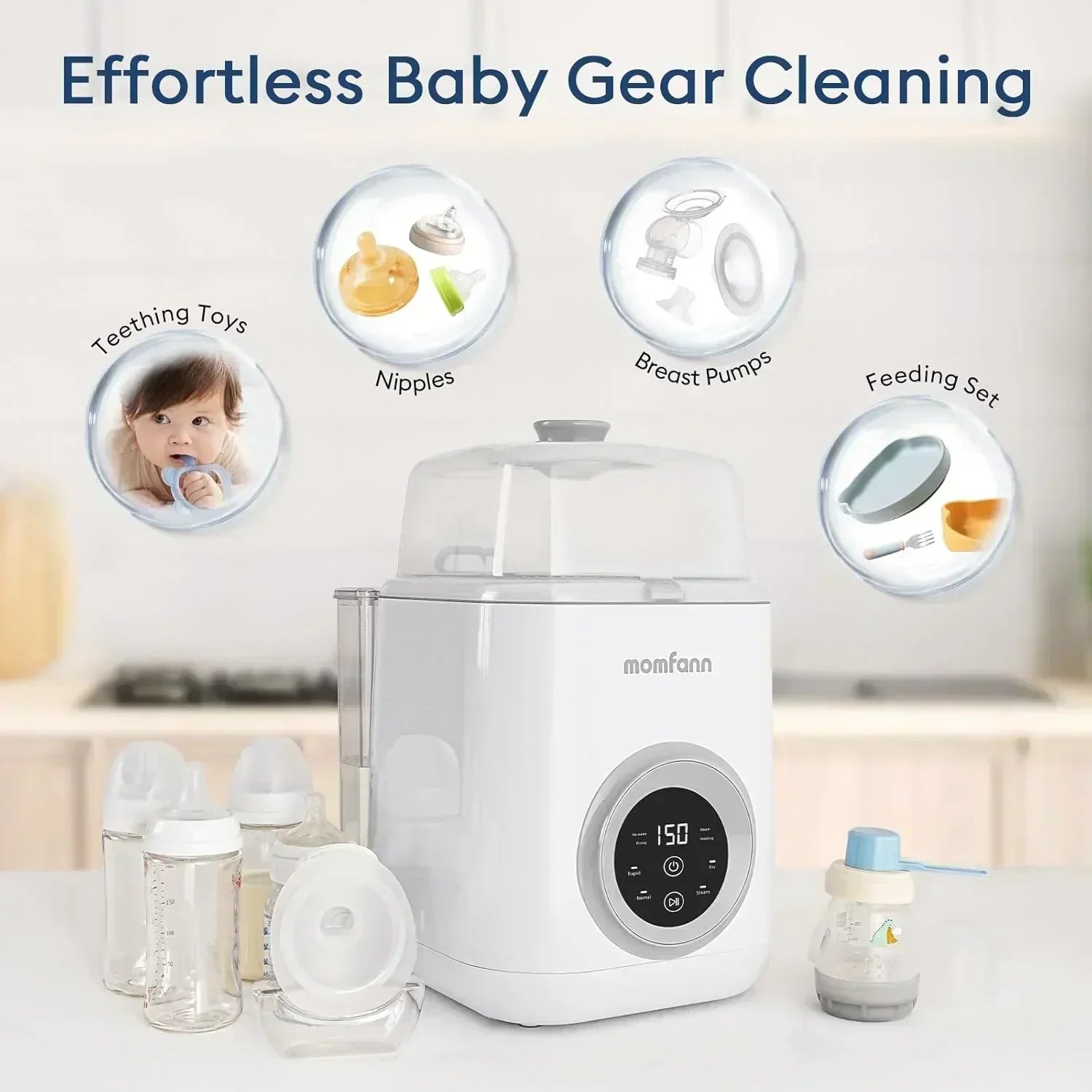 Baby Bottle Washer-19 Min Rapid Wash Sterilizer and Dryer All-in-One Cleaner Bottles Pump Parts