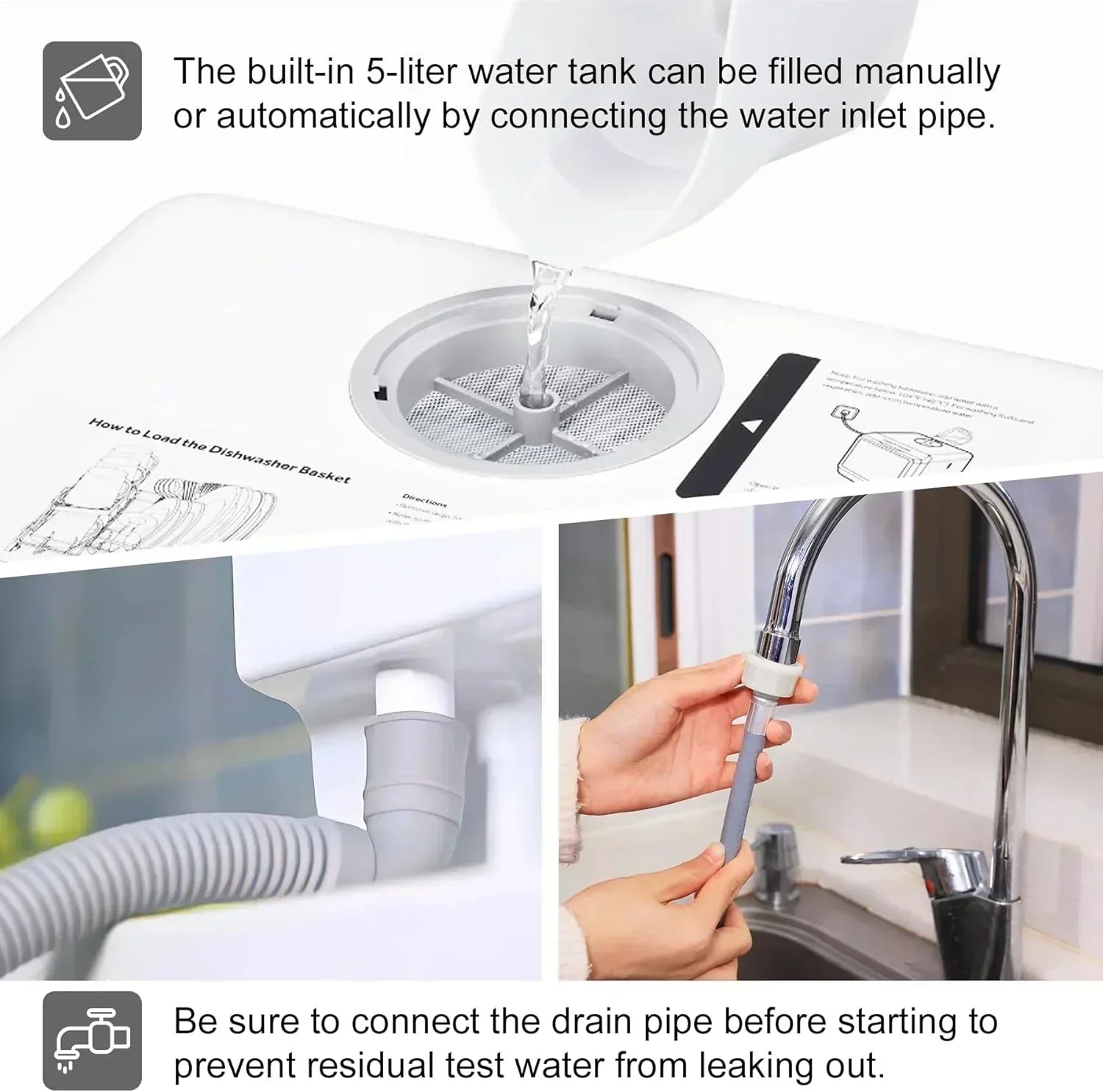 Mini countertop dishwasher Compact dishwasher Double spray arms Portable countertop dishwasher