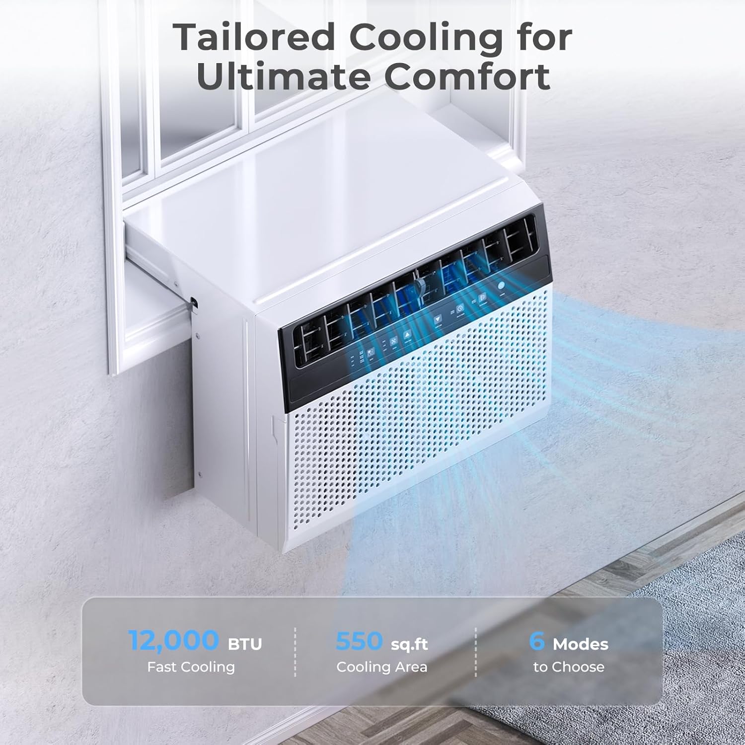 U-Shaped Window Air Conditioner 12000BTU Window AC Unit Cools up to 550 sq. ft. 6 Modes
