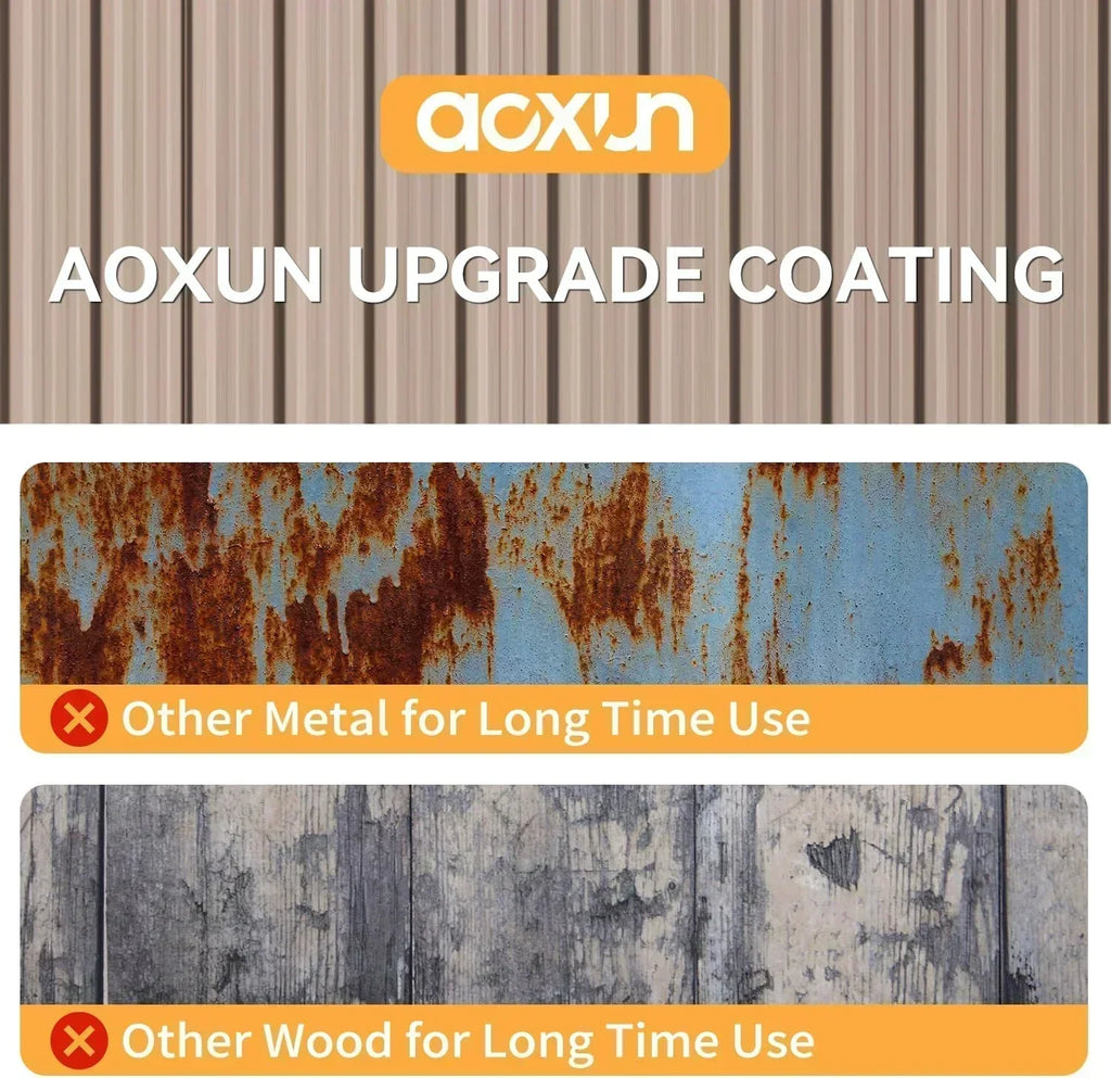 Aoxun 12x10 FT Shed Metal Outdoor Waterproof Storage Shed Steel Utility Garden Tool Shed