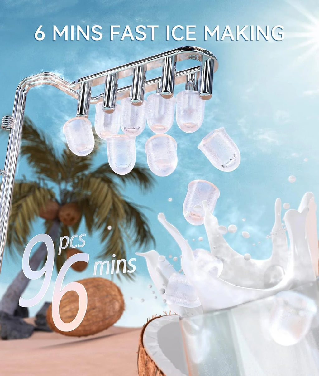 ecozy Portable Ice Maker Countertop, 9 Cubes Ready in 6 Mins, 26 lbs in 24 Hours, Self-Cleaning Machine