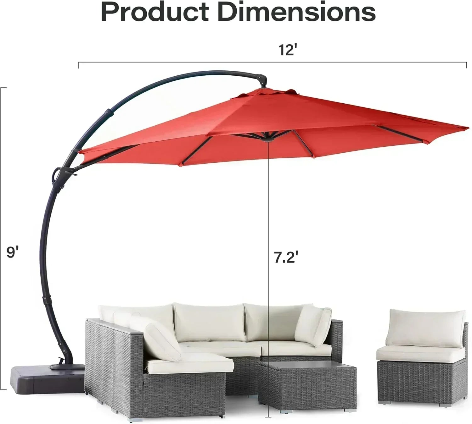 LAUSAINT HOME Outdoor Patio Umbrella with Base included 11 FT Deluxe Curvy Cantilever Umbrella