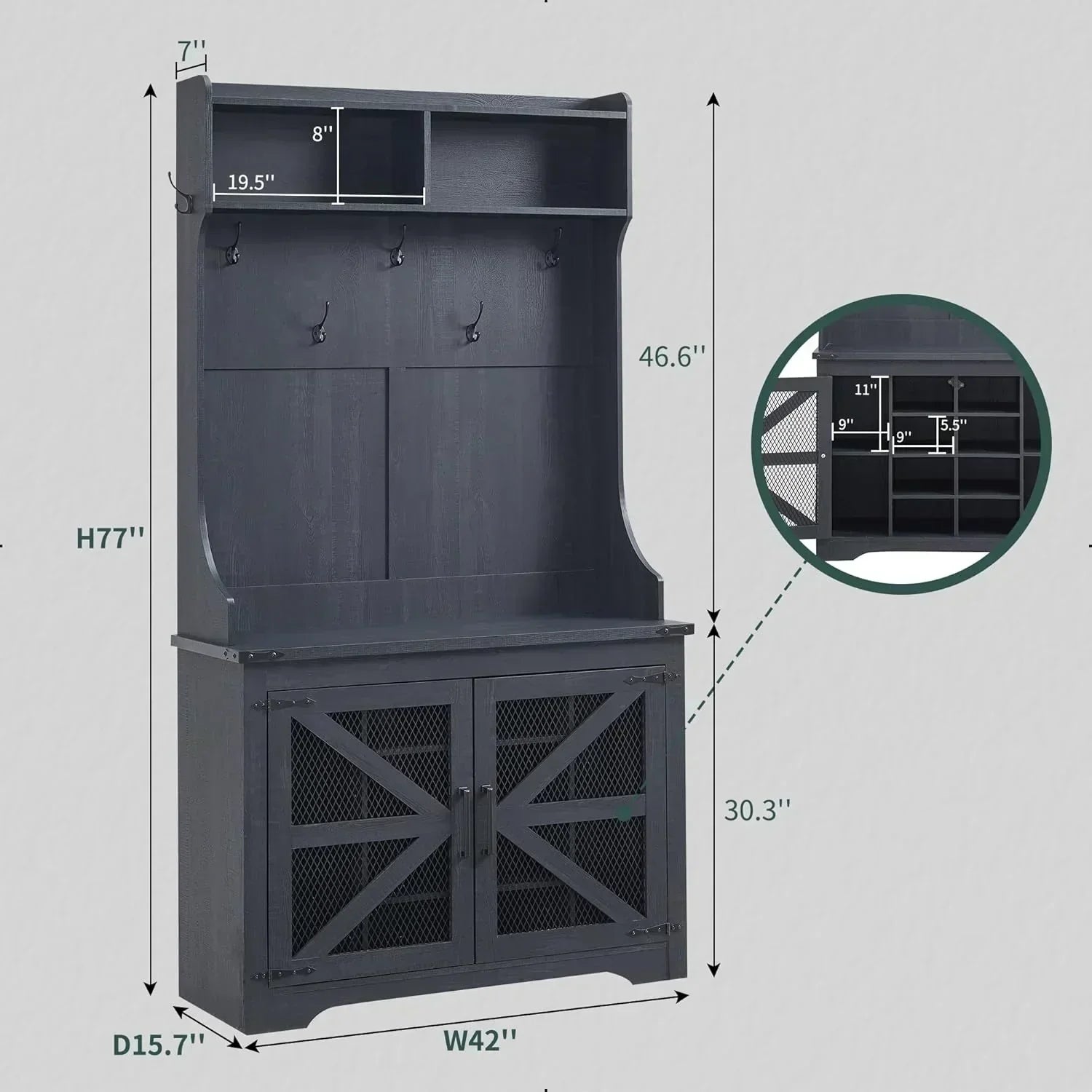 JXQTLINGMU 59-inch Farmhouse Foyer Tree Shoe Storage Entryway Bench Foyer Coat Rack Cabinet